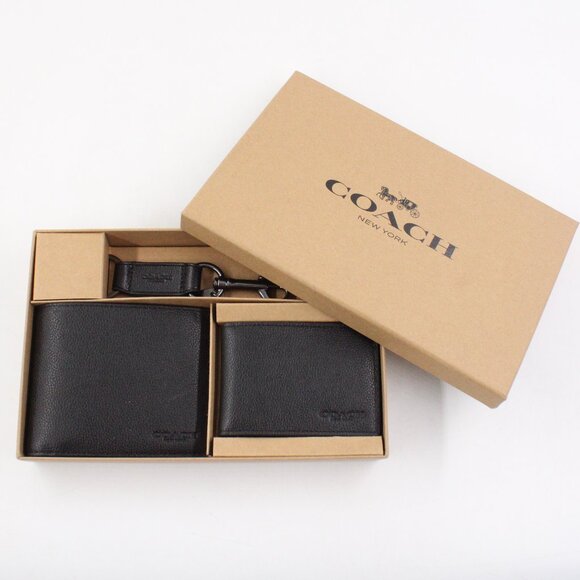 NIB Coach 3-in-1 Boxed Gift Set in Black with Leather Wallet, Insert & a Key Fob - Picture 1 of 10